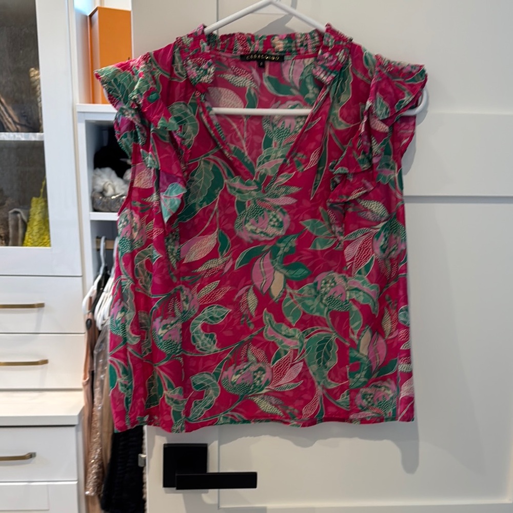 Pink Ruffled Sleeveless Blouse